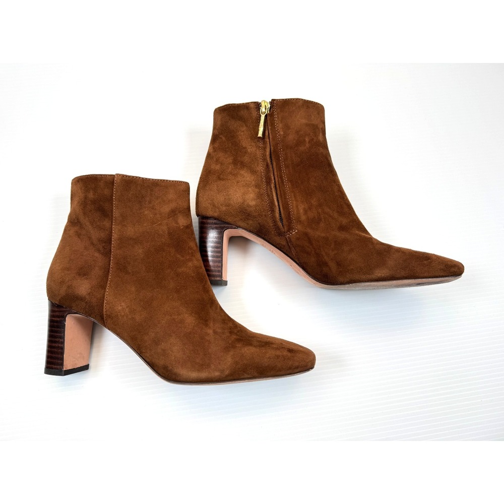 J McLaughlin Suede Gloria Booties Women 7M EUC $328 Zip Closure Square Toe Brown
